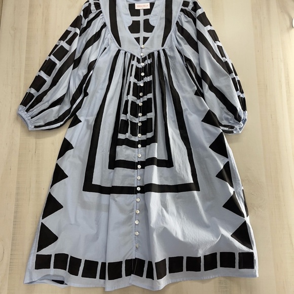 KINGA CSILLA block print cotton tuckernuck kaftan tunic dress XS - Picture 7 of 9